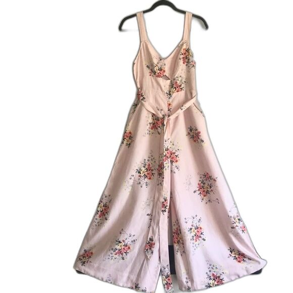 Anthropologie Akemi + Kin Adia Jumpsuit Light Pink Floral Linen Blend Size 4 - Picture 14 of 15
